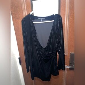 Elegant Black Velvet Wrap Dress Shirt XL